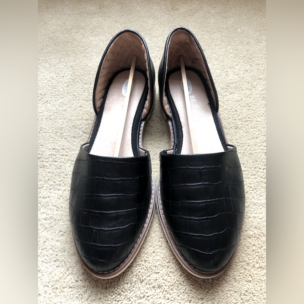 Dr Scholls Black Croc Quilted Choice Almond Toe Block Heel Slip On Shoe